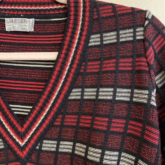VTG Jaeger London Striped Sweater Women S 100% Wool - Red,Black&White - Picture 4 of 7